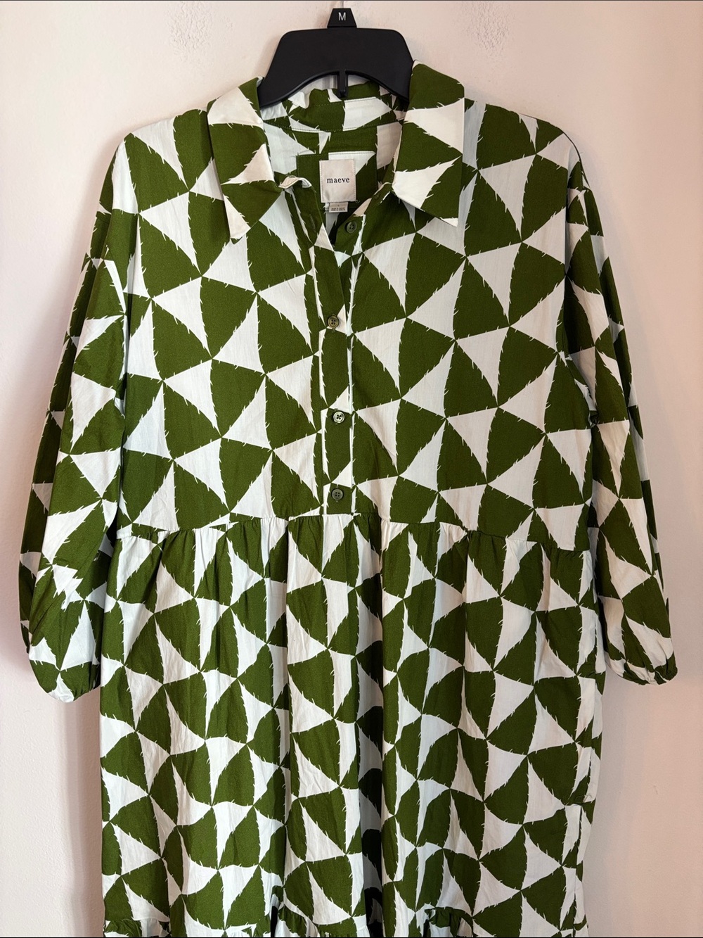 Maeve Anthropologie Bettina tiered shirt dress Midi maxi Dress geometric large - Picture 6 of 15